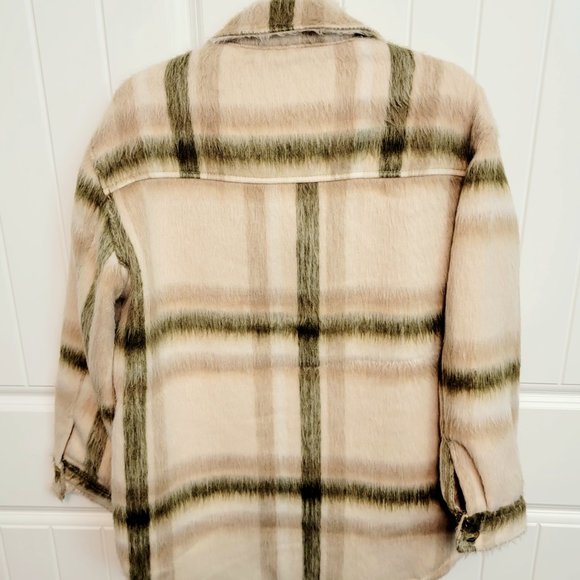 American Eagle Size Small Brushed Plaid Oversized Shacket Jacket Cream NWT $90 - Picture 12 of 16